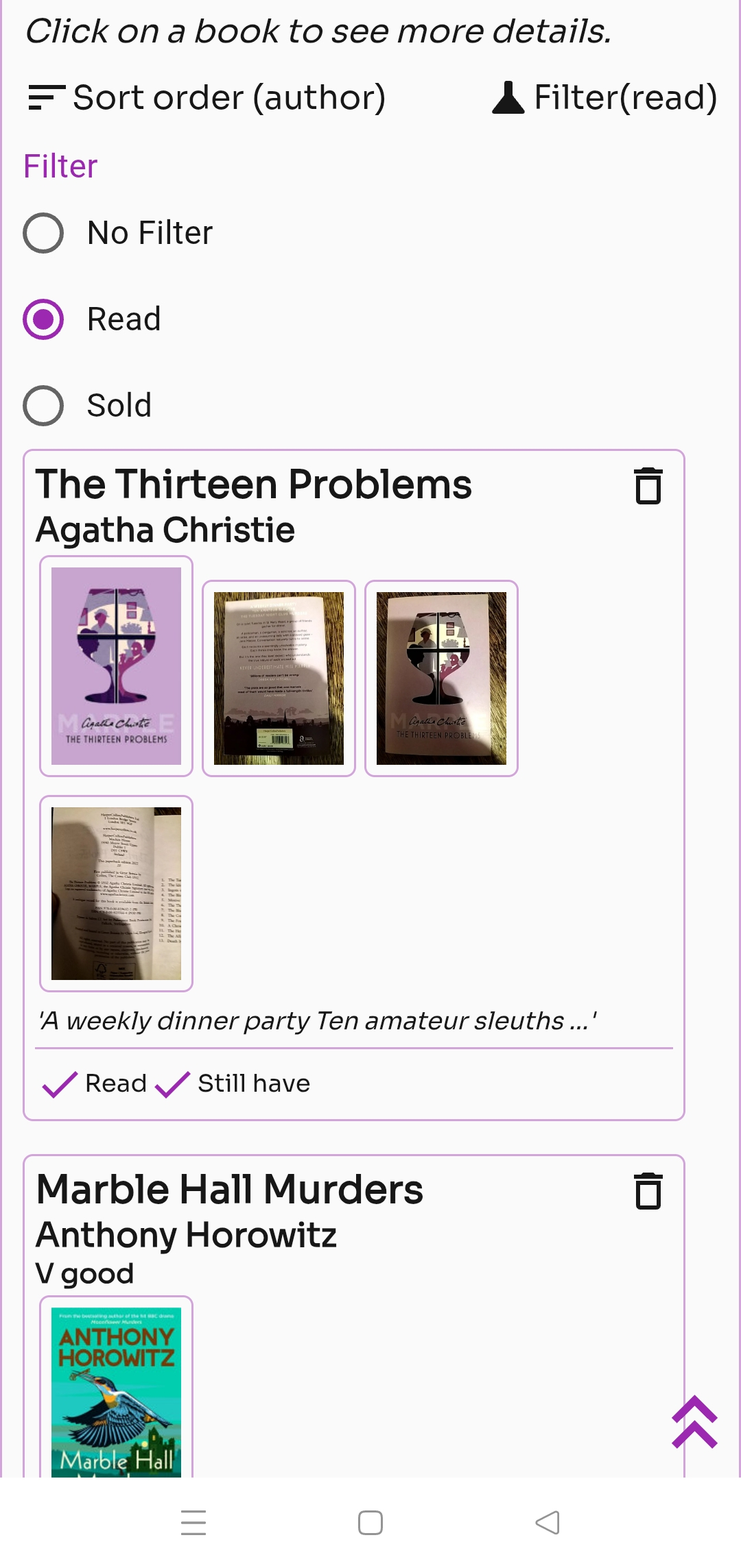 Filter by Read or Sold or no filter Screenshot